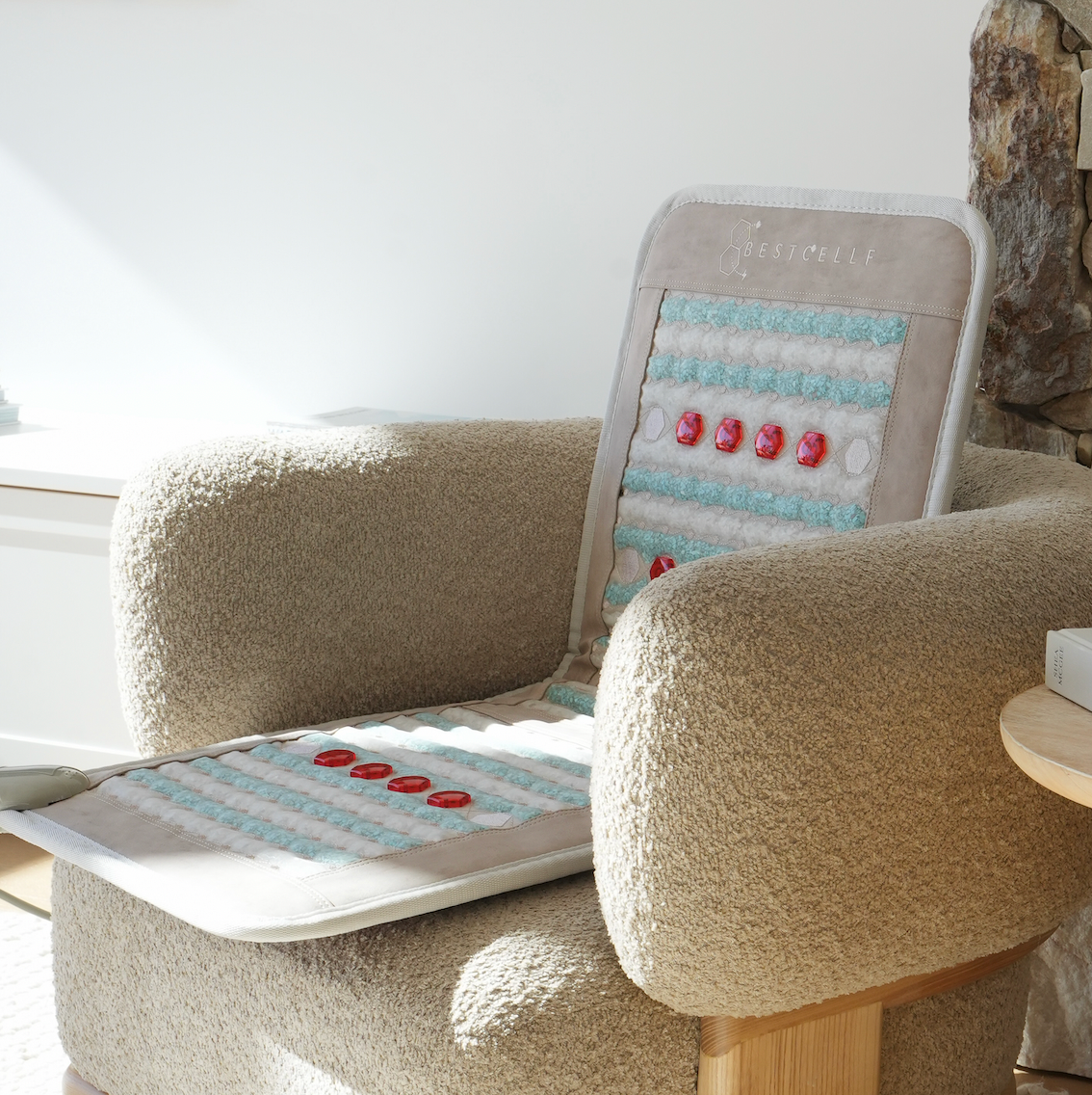 Portable beige mat in armchair