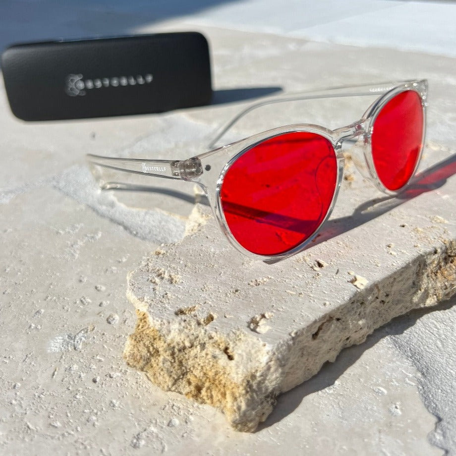 Our red lens glasses are suitable for evening use